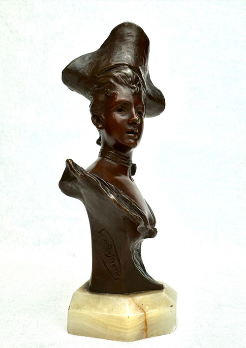 Van der Straeten - Busto in bronzo di donna con cappello a tricorno 