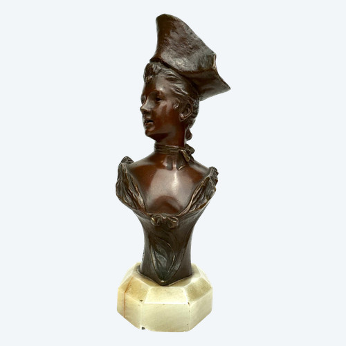 Van der Straeten - Busto in bronzo di donna con cappello a tricorno 