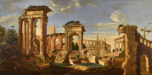 Architectural Capriccio With Classical Ruins Of Ancient Rome, Jacob Fabris (venice 1689 - 1761)