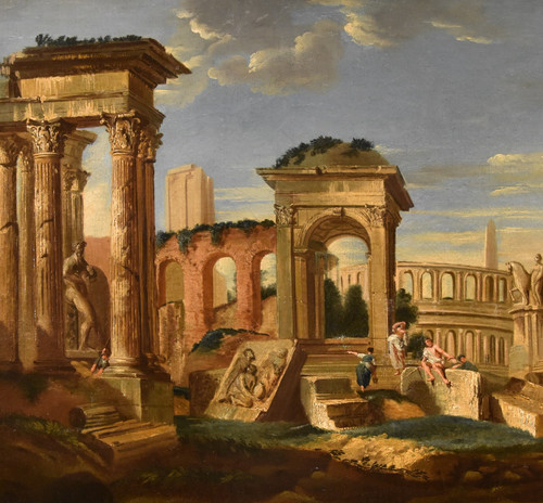 Architectural Capriccio With Classical Ruins Of Ancient Rome, Jacob Fabris (venice 1689 - 1761)