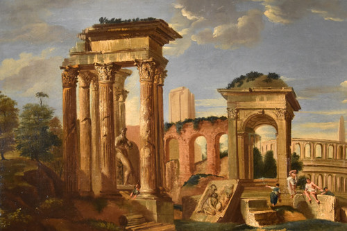 Architectural Capriccio With Classical Ruins Of Ancient Rome, Jacob Fabris (venice 1689 - 1761)