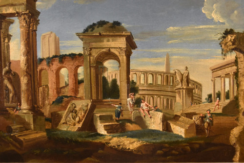 Architectural Capriccio With Classical Ruins Of Ancient Rome, Jacob Fabris (venice 1689 - 1761)