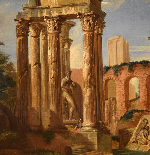 Architectural Capriccio With Classical Ruins Of Ancient Rome, Jacob Fabris (venice 1689 - 1761)