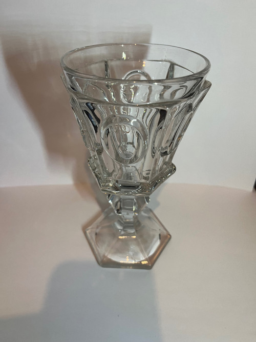 Large molded crystal stemmed glass, first half of the 19th century