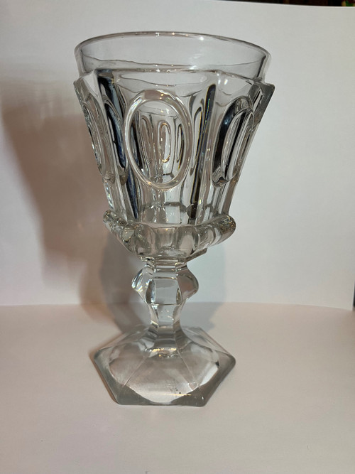 Large molded crystal stemmed glass, first half of the 19th century