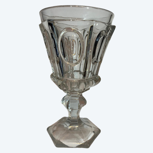 Large molded crystal stemmed glass, first half of the 19th century