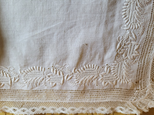 Two handkerchiefs embroidered with crowns and monograms, 19th century period