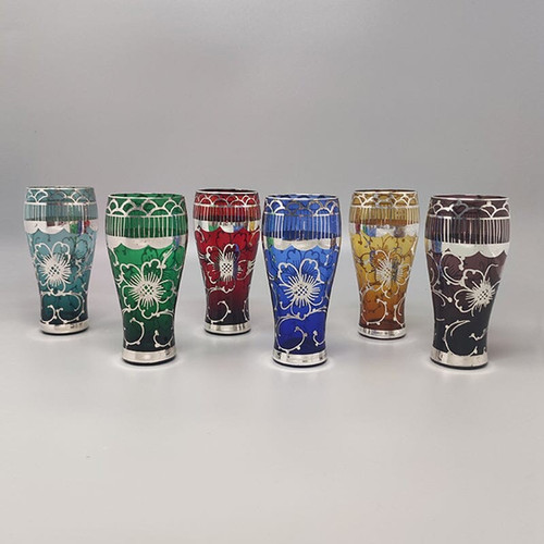 1960s Gorgeous Cocktail Shaker Set with Six Glasses. Made in Italy