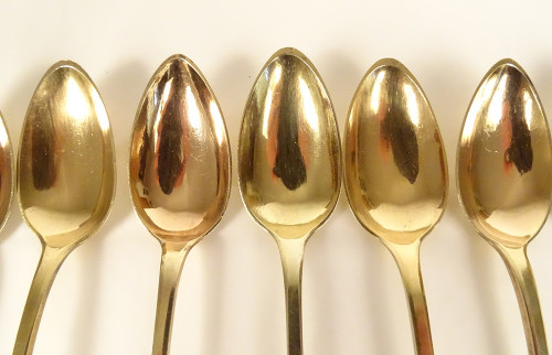 12 Small Spoons Silver Vermeil Leather Case 221gr Directoire Late 18th Century