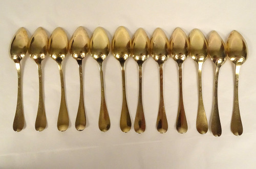 12 Small Spoons Silver Vermeil Leather Case 221gr Directoire Late 18th Century