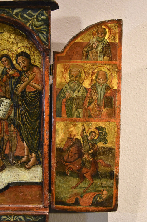 Greek Triptych Icon With The Deesis And Saints, Greece 17th Century