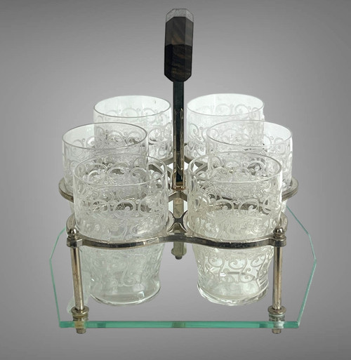 ART DECO PERIOD PORT WINE SERVICE WITH 6 BACCARAT GLASSES ROHAN GOUVIEUX MODEL