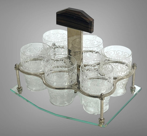 ART DECO PERIOD PORT WINE SERVICE WITH 6 BACCARAT GLASSES ROHAN GOUVIEUX MODEL