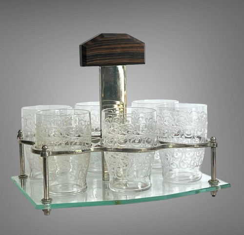 ART DECO PERIOD PORT WINE SERVICE WITH 6 BACCARAT GLASSES ROHAN GOUVIEUX MODEL