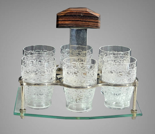 ART DECO PERIOD PORT WINE SERVICE WITH 6 BACCARAT GLASSES ROHAN GOUVIEUX MODEL