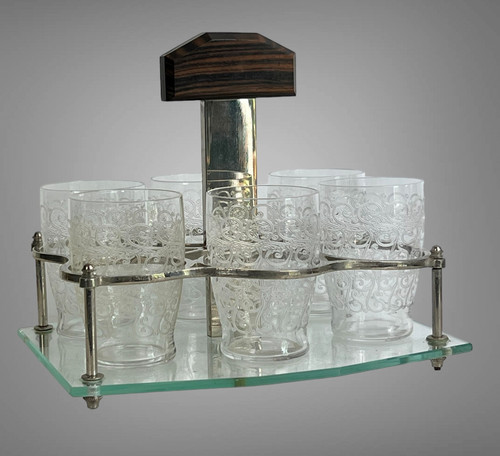 ART DECO PERIOD PORT WINE SERVICE WITH 6 BACCARAT GLASSES ROHAN GOUVIEUX MODEL