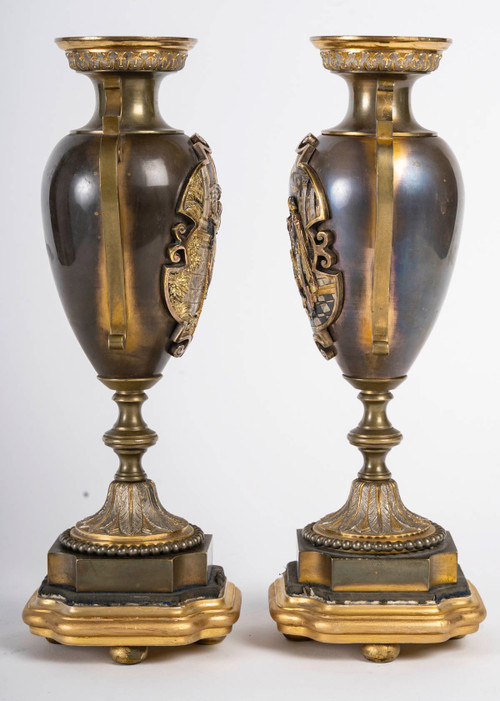 A pair of late 19th century polychrome bronze vases 