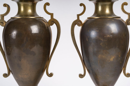 A pair of late 19th century polychrome bronze vases 