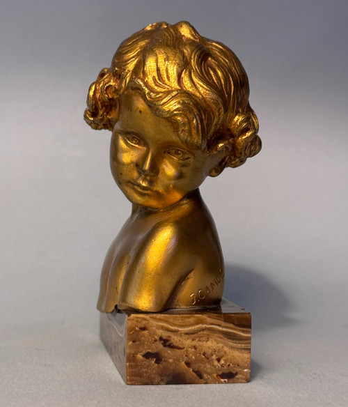 Gilded Bronze Sculpture J.-M. CAMUS Child Bust