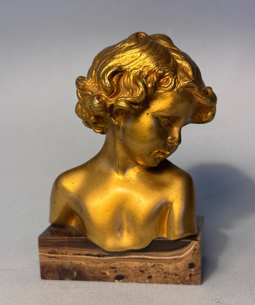 Gilded Bronze Sculpture J.-M. CAMUS Child Bust