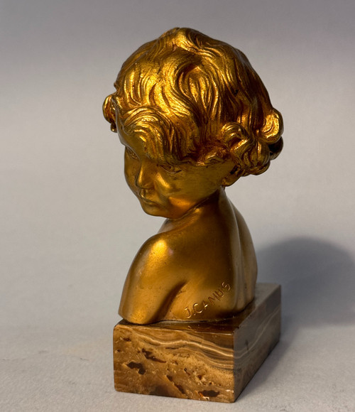 Gilded Bronze Sculpture J.-M. CAMUS Child Bust