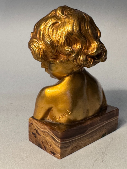 Gilded Bronze Sculpture J.-M. CAMUS Child Bust