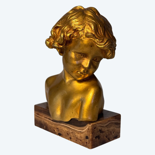 Gilded Bronze Sculpture J.-M. CAMUS Child Bust