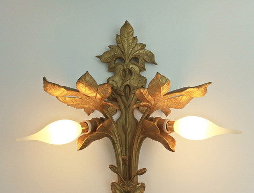 Coppia di applique in bronzo Art Nouveau nello stile di Bouval