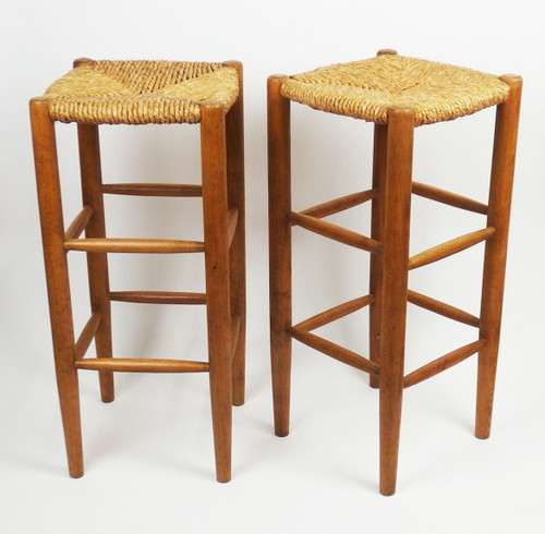 Pair De Tabourets De Bar Paillés