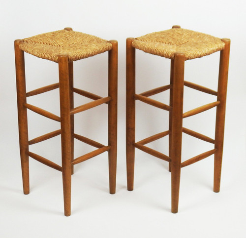 Pair De Tabourets De Bar Paillés