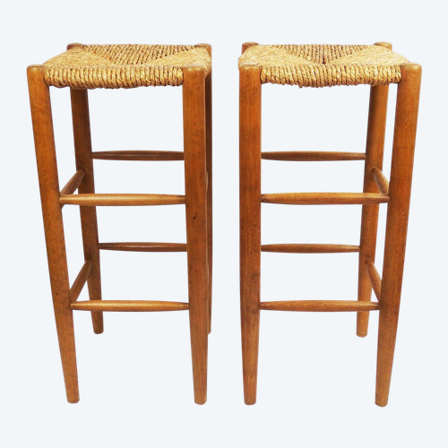 Pair De Tabourets De Bar Paillés