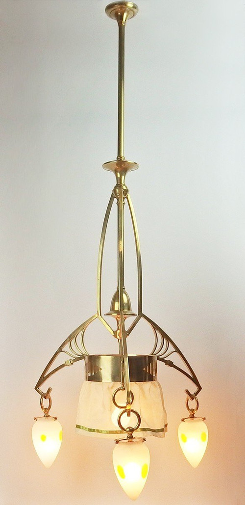 Art-Nouveau Brass Chandelier