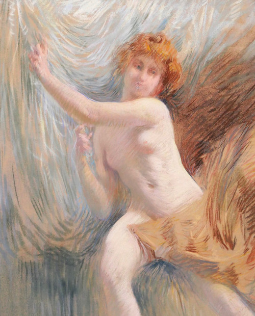 Henri Le Riche, Donna nuda, pastello, pittura impressionista di disegno Art Nouveau