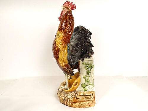 Choisy-le-Roi Earthenware Rooster Vase Sculpture Signed Louis Carrier-Belleuse 19th Century