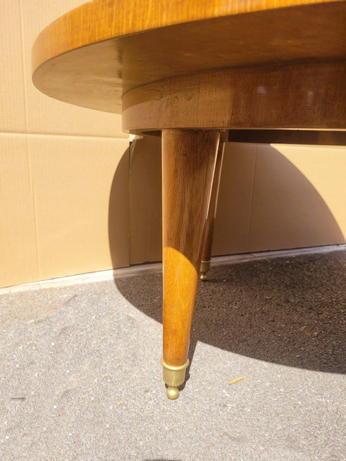 Grande table basse ronde en marqueterie de bois