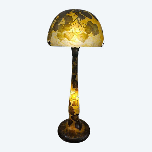 Daum Nancy Monumental Art Nouveau "Poplar Leaves" Mushroom Lamp