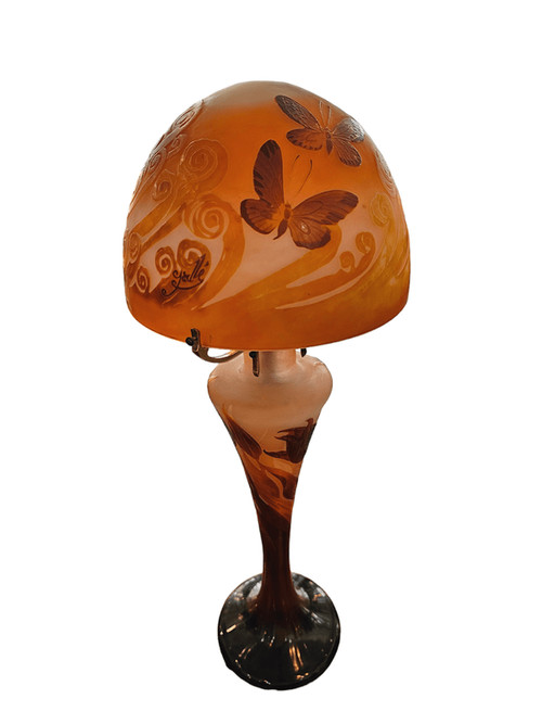 Emile Gallé Large Art Nouveau "Butterflies" Mushroom Lamp