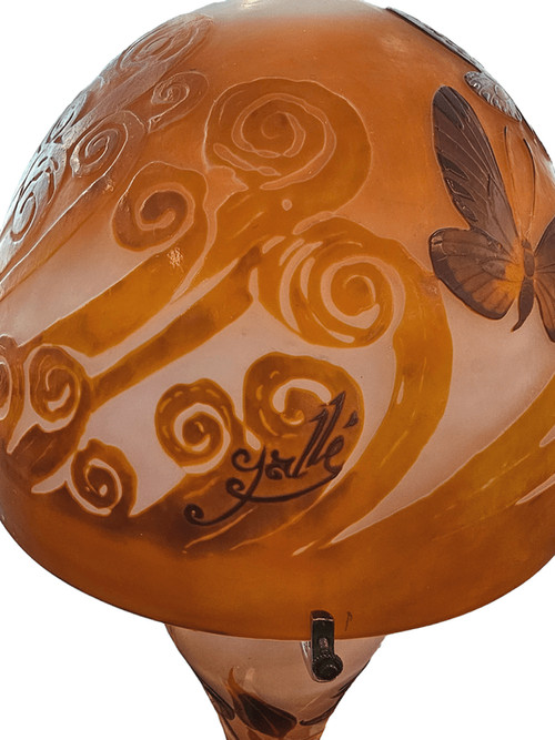 Emile Gallé Large Art Nouveau "Butterflies" Mushroom Lamp