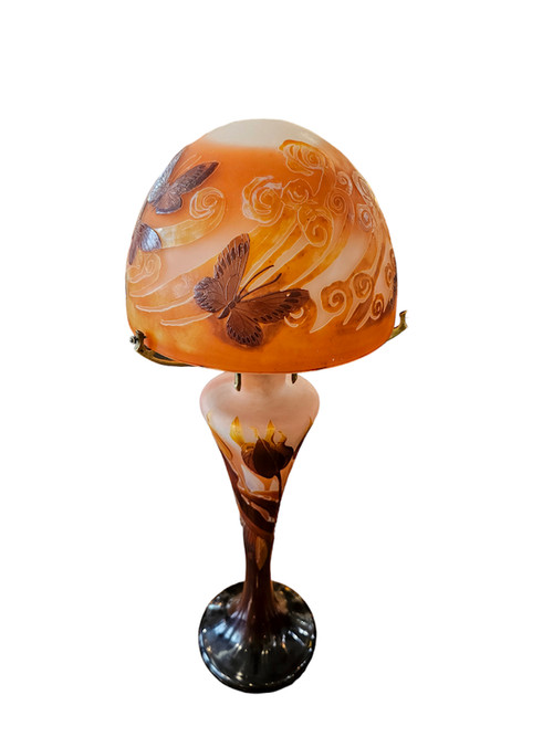 Emile Gallé Large Art Nouveau "Butterflies" Mushroom Lamp