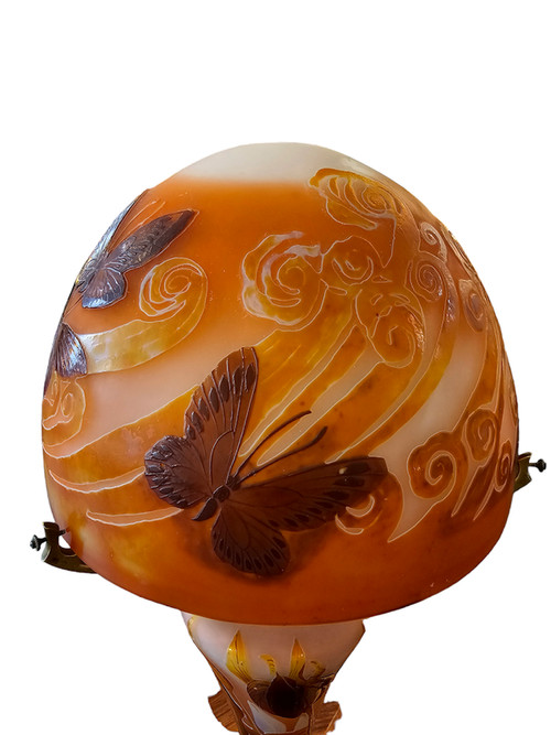 Emile Gallé Large Art Nouveau "Butterflies" Mushroom Lamp