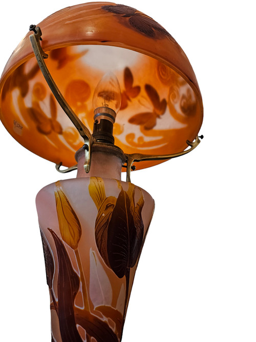 Emile Gallé Large Art Nouveau "Butterflies" Mushroom Lamp