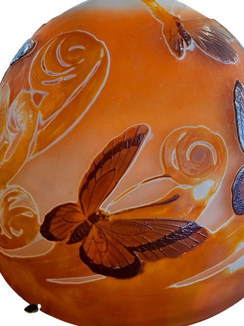 Emile Gallé Large Art Nouveau "Butterflies" Mushroom Lamp