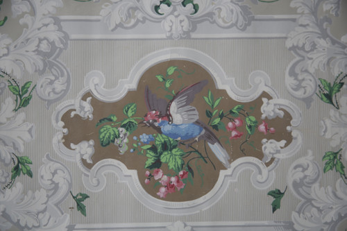 19th century birds and flowers wallpaper strip - "Pierre de gris