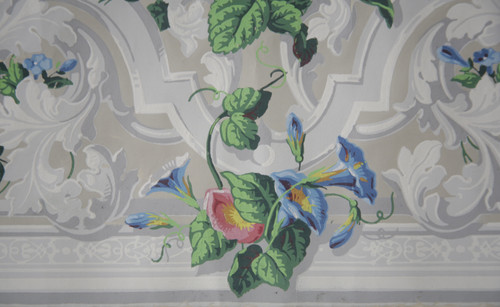 19th century birds and flowers wallpaper strip - "Pierre de gris