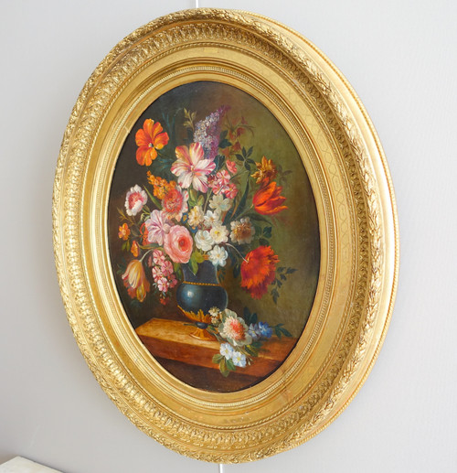 19th century school, follower of Vallayer Coster, painting of flowers, HST 84cm x 97cm