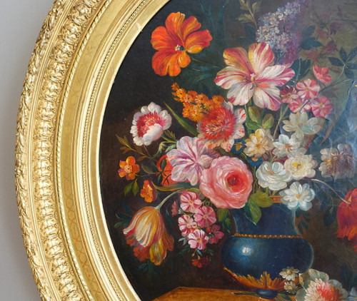 19th century school, follower of Vallayer Coster, painting of flowers, HST 84cm x 97cm