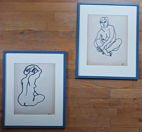 Lam Dong, Ecole de Paris - Seated female nude - ink on paper