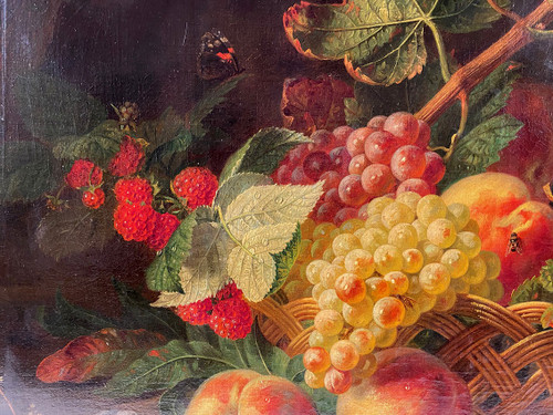 19th century Dutch school, Oil on canvas "Still life with fruit basket".