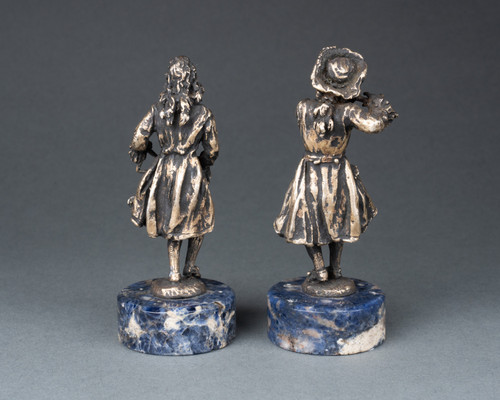 Pair of Bronze Musicians on a Lapis Lazuli Base, 19th Century