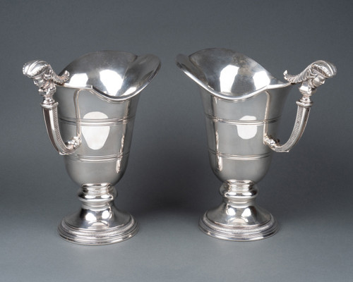 Pair of Solid Silver Ewers, 19th Century